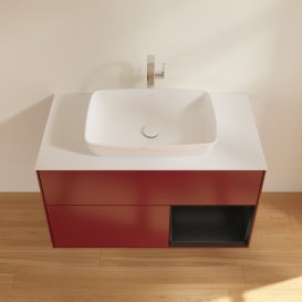 Тумба під раковину Villeroy & Boch Finion 100х50,1 см з підсвічуванням МДФ півонія матовий лак/скло біле матове F781PDHB