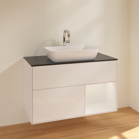 Тумба під раковину Villeroy & Boch Finion 100х50,1 см з підсвіткою МДФ білий глянцевий лак/скло чорне матове F782GFGF