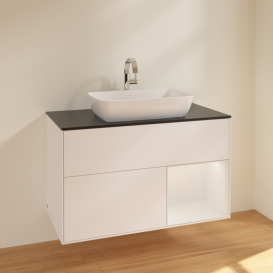 Тумба под раковину Villeroy & Boch Finion 100х50,1 см с подсветкой МДФ белый матовый лак/стекло черное матовое F782GFMT