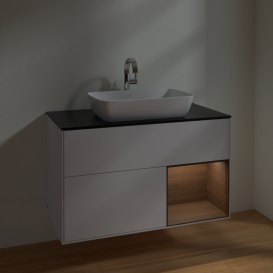 Тумба під раковину Villeroy & Boch Finion 100х50,1 см з підсвіткою МДФ білий глянцевий лак/скло чорне матове F782GNGF