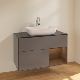 Тумба під раковину Villeroy & Boch Finion 100х50,1 см із підсвічуванням МДФ антрацит матовий лак/скло чорне матове F782GNGK