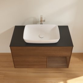 Тумба под раковину Villeroy & Boch Finion 100х50,1 см с подсветкой МДФ шпон грецкого ореха/стекло черное матовое F782GNGN