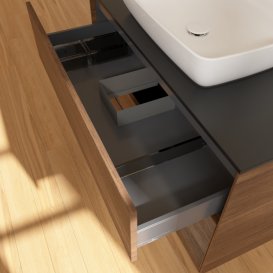 Тумба под раковину Villeroy & Boch Finion 100х50,1 см с подсветкой МДФ шпон грецкого ореха/стекло черное матовое F782GNGN