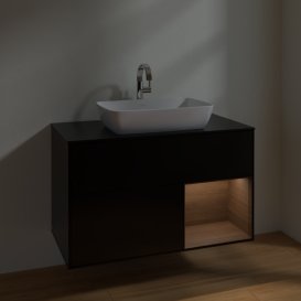 Тумба под раковину Villeroy & Boch Finion 100х50,1 см с подсветкой МДФ черный матовый лак/стекло черное матовое F782GNPD