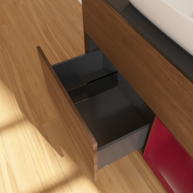 Тумба під раковину Villeroy & Boch Finion 100х50,1 см із підсвічуванням МДФ шпон волоського горіха/скло чорне матове F782HBGN