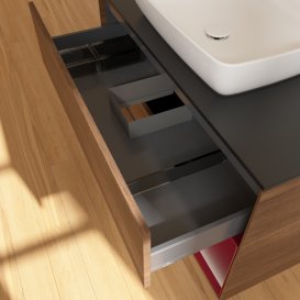 Тумба під раковину Villeroy & Boch Finion 100х50,1 см із підсвічуванням МДФ шпон волоського горіха/скло чорне матове F782HBGN