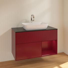 Тумба під раковину Villeroy & Boch Finion 100х50,1 см з підсвічуванням МДФ півонія матовий лак/скло чорне матове F782HBHB