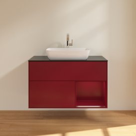 Тумба під раковину Villeroy & Boch Finion 100х50,1 см з підсвічуванням МДФ півонія матовий лак/скло чорне матове F782HBHB