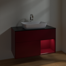 Тумба під раковину Villeroy & Boch Finion 100х50,1 см з підсвічуванням МДФ півонія матовий лак/скло чорне матове F782HBHB