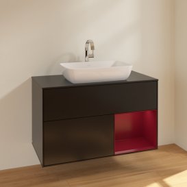 Тумба під раковину Villeroy & Boch Finion 100х50,1 см із підсвічуванням МДФ чорний матовий лак/скло чорне матове F782HBPD