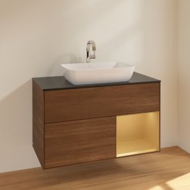 Тумба под раковину Villeroy & Boch Finion 100х50,1 см с подсветкой МДФ шпон грецкого ореха/стекло черное матовое F782HFGN