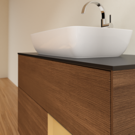 Тумба под раковину Villeroy & Boch Finion 100х50,1 см с подсветкой МДФ шпон грецкого ореха/стекло черное матовое F782HFGN