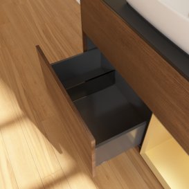 Тумба под раковину Villeroy & Boch Finion 100х50,1 см с подсветкой МДФ шпон грецкого ореха/стекло черное матовое F782HFGN