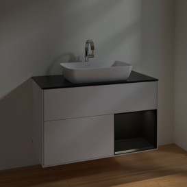 Тумба під раковину Villeroy & Boch Finion 100х50,1 см з підсвіткою МДФ білий глянцевий лак/скло чорне матове F782PDGF