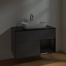 Тумба під раковину Villeroy & Boch Finion 100х50,1 см із підсвічуванням МДФ антрацит матовий лак/скло чорне матове F782PDGK