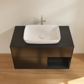 Тумба под раковину Villeroy & Boch Finion 100х50,1 см с подсветкой МДФ черный матовый лак/стекло черное матовое F782PDPD