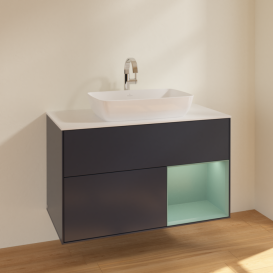 Тумба під раковину Villeroy & Boch Finion 100х50,1 см із підсвічуванням МДФ темно-синій матовий лак/скло біле матове F781GMHG