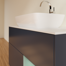 Тумба під раковину Villeroy & Boch Finion 100х50,1 см із підсвічуванням МДФ темно-синій матовий лак/скло біле матове F781GMHG