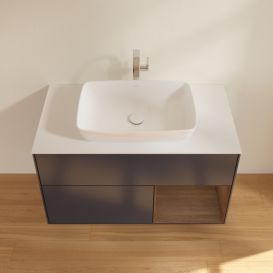 Тумба під раковину Villeroy & Boch Finion 100х50,1 см із підсвічуванням МДФ темно-синій матовий лак/скло біле матове F781GNHG