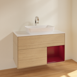 Тумба під раковину Villeroy & Boch Finion 100х50,1 см із підсвічуванням МДФ шпон дуба/скло біле матове F781HBPC