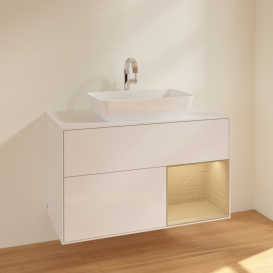 Тумба під раковину Villeroy & Boch Finion 100х50,1 см з підсвіткою МДФ білий глянцевий лак/скло біле матове F781PCGF