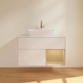 Тумба під раковину Villeroy & Boch Finion 100х50,1 см з підсвіткою МДФ білий глянцевий лак/скло біле матове F781PCGF