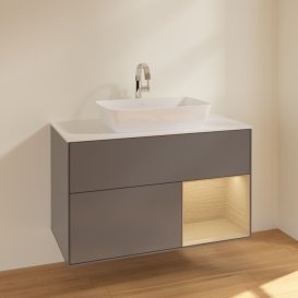 Тумба под раковину Villeroy & Boch Finion 100х50,1 см с подсветкой МДФ антрацит матовый лак/стекло белое матовое F781PCGK