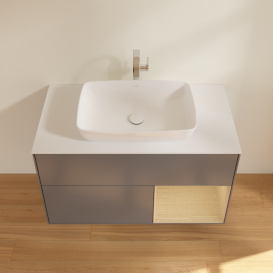 Тумба под раковину Villeroy & Boch Finion 100х50,1 см с подсветкой МДФ антрацит матовый лак/стекло белое матовое F781PCGK