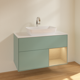 Тумба под раковину Villeroy & Boch Finion 100х50,1 см с подсветкой МДФ оливковый матовый лак/стекло белое матовое F781PCGM