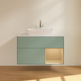 Тумба под раковину Villeroy & Boch Finion 100х50,1 см с подсветкой МДФ оливковый матовый лак/стекло белое матовое F781PCGM