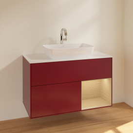 Тумба під раковину Villeroy & Boch Finion 100х50,1 см з підсвічуванням МДФ півонія матовий лак/скло біле матове F781PCHB