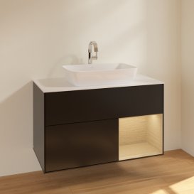 Тумба під раковину Villeroy & Boch Finion 100х50,1 см із підсвічуванням МДФ чорний матовий лак/скло біле матове F781PCPD