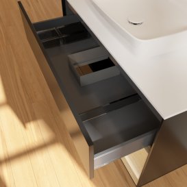 Тумба під раковину Villeroy & Boch Finion 100х50,1 см із підсвічуванням МДФ чорний матовий лак/скло біле матове F781PCPD