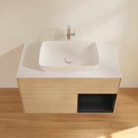 Тумба під раковину Villeroy & Boch Finion 100х50,1 см із підсвічуванням МДФ шпон дуба/скло біле матове F781PDPC