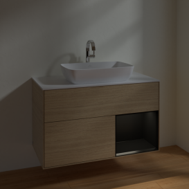 Тумба під раковину Villeroy & Boch Finion 100х50,1 см із підсвічуванням МДФ шпон дуба/скло біле матове F781PDPC