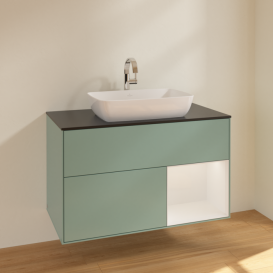 Тумба під раковину Villeroy & Boch Finion 100х50,1 см із підсвічуванням МДФ оливковий матовий лак/скло чорне матове F782GFGM