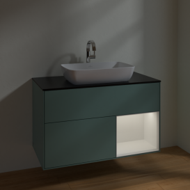 Тумба під раковину Villeroy & Boch Finion 100х50,1 см із підсвічуванням МДФ оливковий матовий лак/скло чорне матове F782GFGM