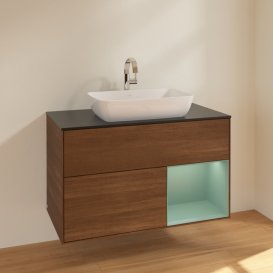 Тумба під раковину Villeroy & Boch Finion 100х50,1 см із підсвічуванням МДФ шпон волоського горіха/скло чорне матове F782GMGN