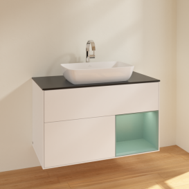 Тумба під раковину Villeroy & Boch Finion 100х50,1 см із підсвічуванням МДФ білий матовий лак/скло чорне матове F782GMMT