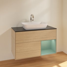 Тумба під раковину Villeroy & Boch Finion 100х50,1 см із підсвічуванням МДФ шпон дуба/скло чорне матове F782GMPC