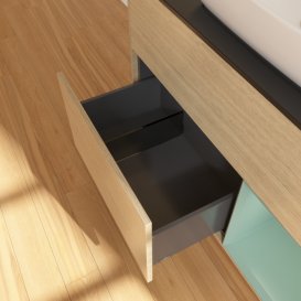 Тумба під раковину Villeroy & Boch Finion 100х50,1 см із підсвічуванням МДФ шпон дуба/скло чорне матове F782GMPC