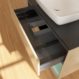 Тумба під раковину Villeroy & Boch Finion 100х50,1 см із підсвічуванням МДФ шпон дуба/скло чорне матове F782GMPC