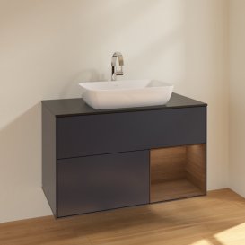 Тумба під раковину Villeroy & Boch Finion 100х50,1 см із підсвічуванням МДФ темно-синій матовий лак/скло чорне матове F782GNHG