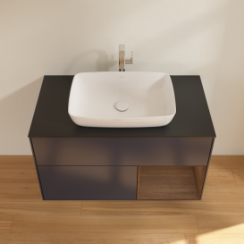 Тумба під раковину Villeroy & Boch Finion 100х50,1 см із підсвічуванням МДФ темно-синій матовий лак/скло чорне матове F782GNHG