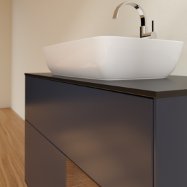 Тумба під раковину Villeroy & Boch Finion 100х50,1 см із підсвічуванням МДФ темно-синій матовий лак/скло чорне матове F782GNHG