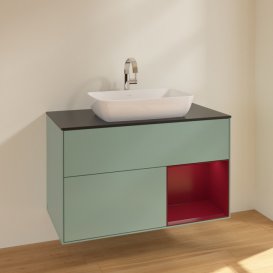 Тумба під раковину Villeroy & Boch Finion 100х50,1 см із підсвічуванням МДФ оливковий матовий лак/скло чорне матове F782HBGM