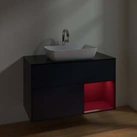 Тумба під раковину Villeroy & Boch Finion 100х50,1 см із підсвічуванням МДФ темно-синій матовий лак/скло чорне матове F782HBHG