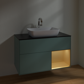 Тумба під раковину Villeroy & Boch Finion 100х50,1 см із підсвічуванням МДФ оливковий матовий лак/скло чорне матове F782HFGM