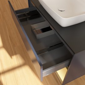 Тумба под раковину Villeroy & Boch Finion 100х50,1 см с подсветкой МДФ темно-синий матовый лак/стекло черное матовое F782HFHG