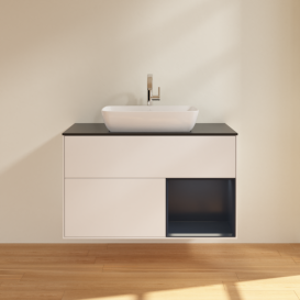 Тумба под раковину Villeroy & Boch Finion 100х50,1 см с подсветкой МДФ белый матовый лак/стекло черное матовое F782HGMT